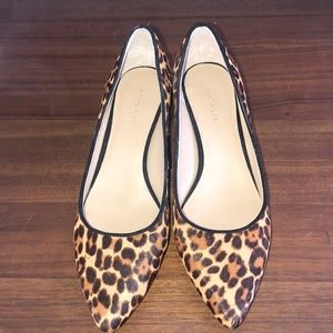 Calf hair block heel pumps